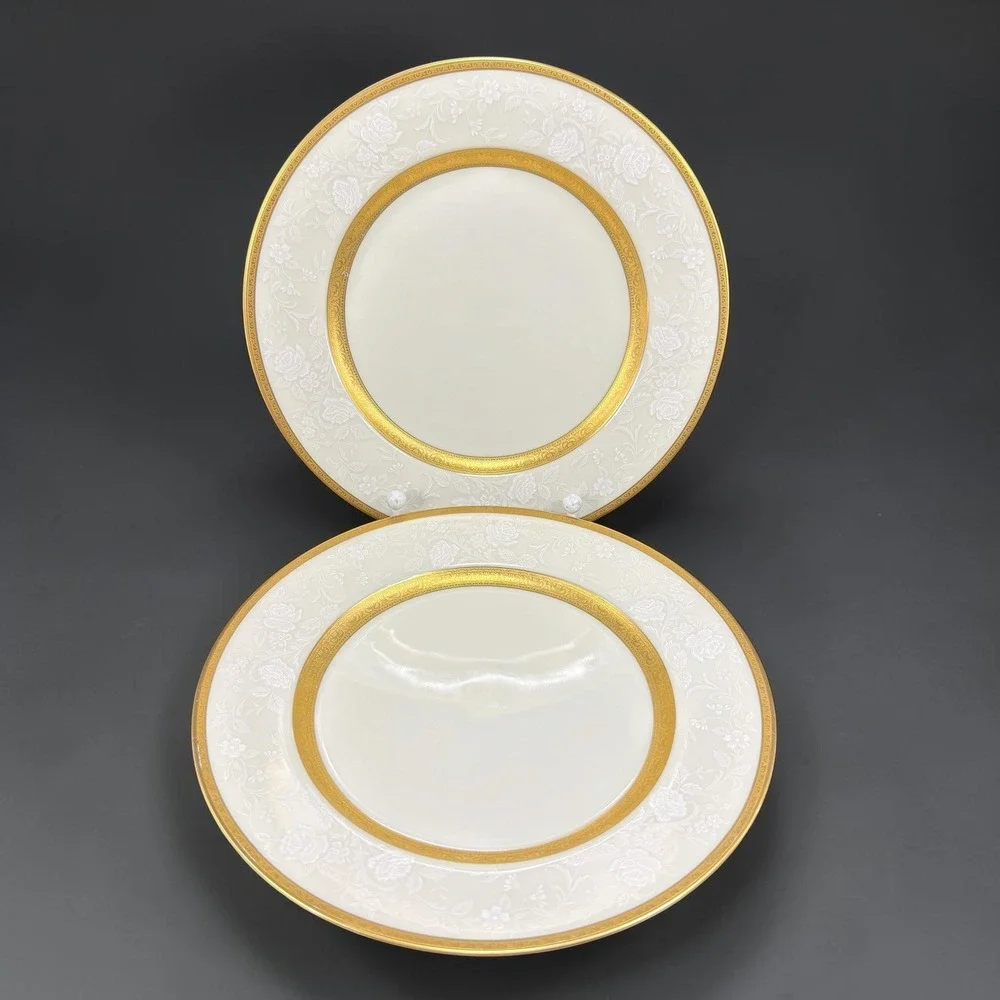 Mikasa Antique Lace Dishes Plates‎ Gold Trim Fine China Japan Set of 4 VTG 7.5